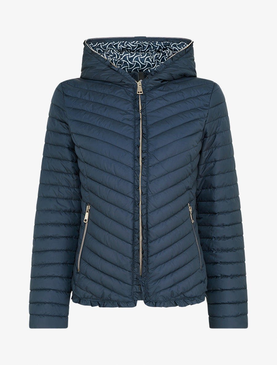 Gewatteerde donsjas met capuchon en ritssluiting - Marine